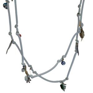 Handmade Boho White Cord Charm Necklace Charms Beads Unique Fashion Jewelry